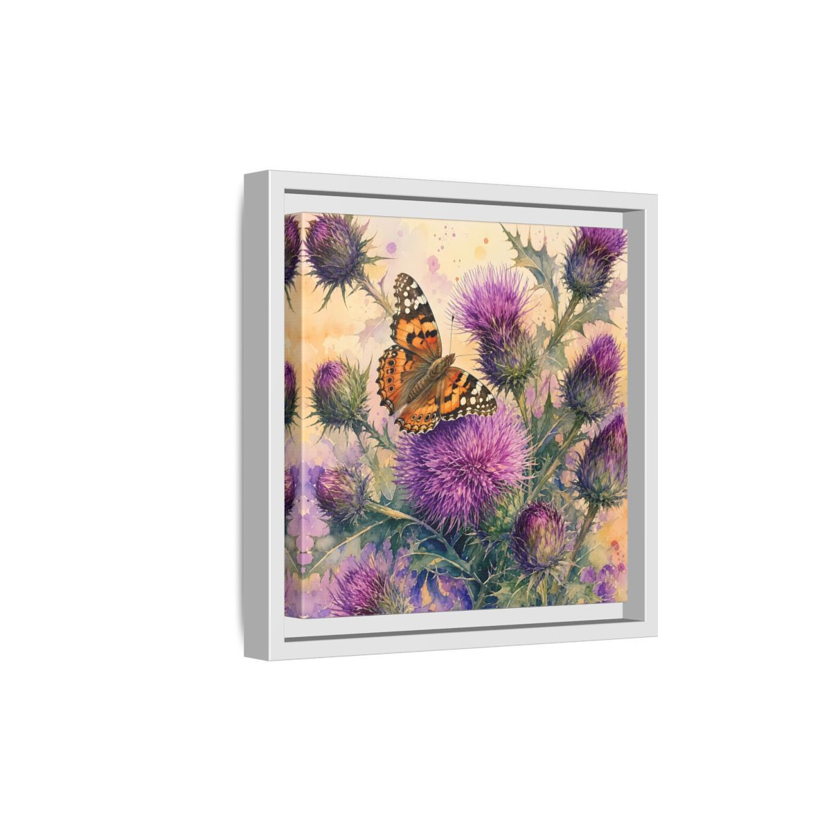 Side Mockup 19. Nature Butterfly Thistle Purple Butterfly Floral shown as stretched canvas wall art