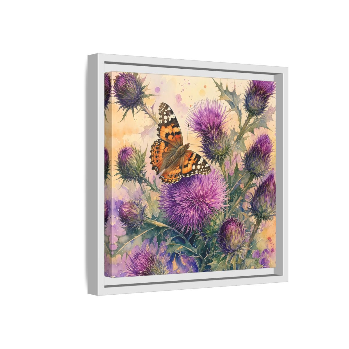 Side Mockup 16. Nature Butterfly Thistle Purple Butterfly Floral shown as stretched canvas wall art