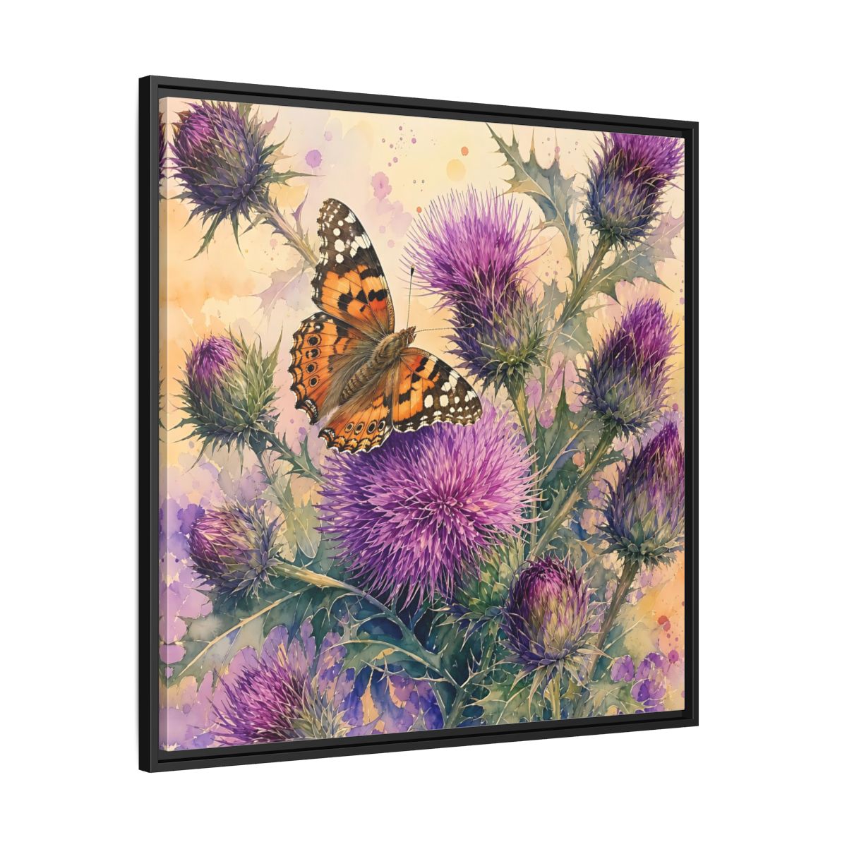 Side Mockup 30. Nature Butterfly Thistle Purple Butterfly Floral shown as stretched canvas wall art