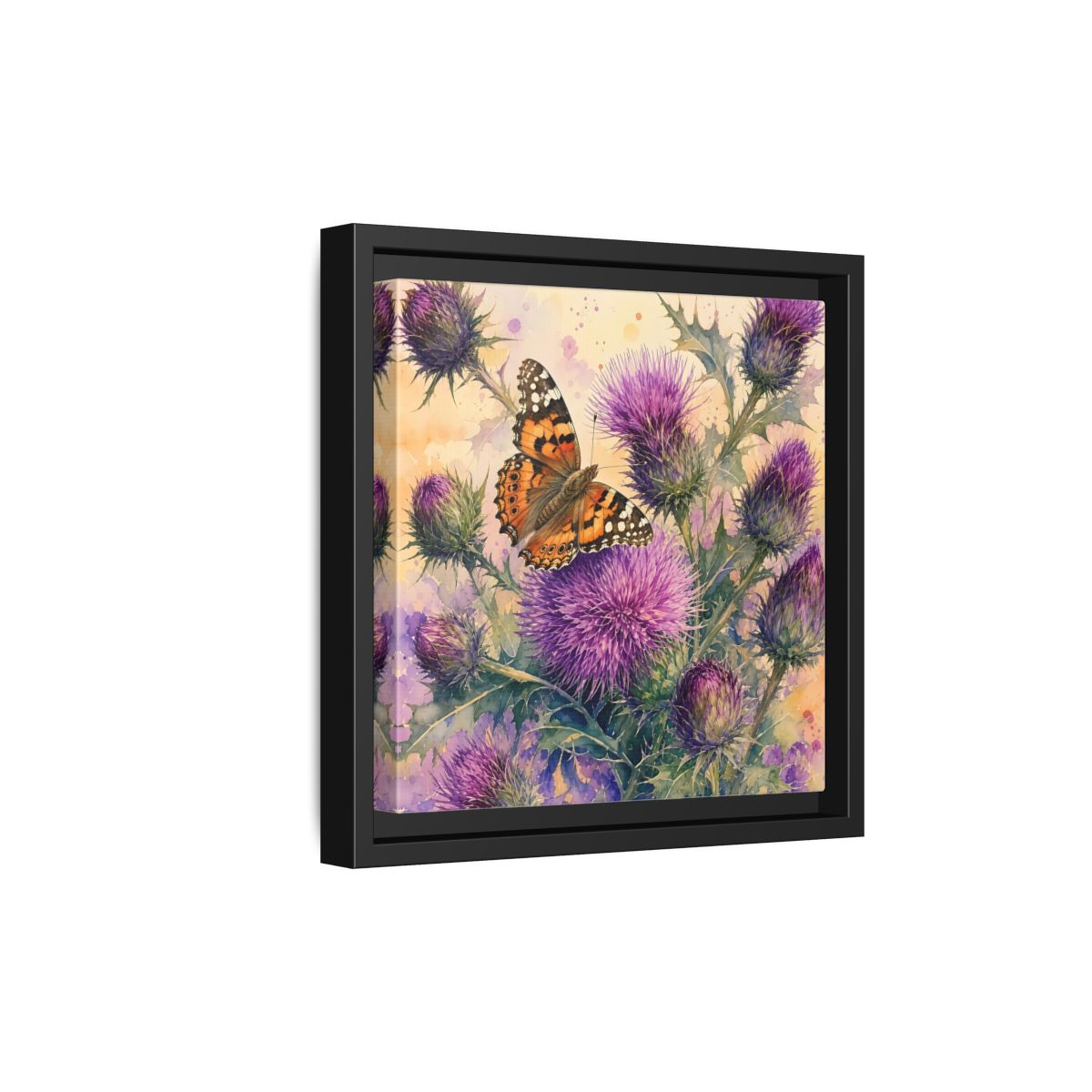 Side Mockup 21. Nature Butterfly Thistle Purple Butterfly Floral shown as stretched canvas wall art