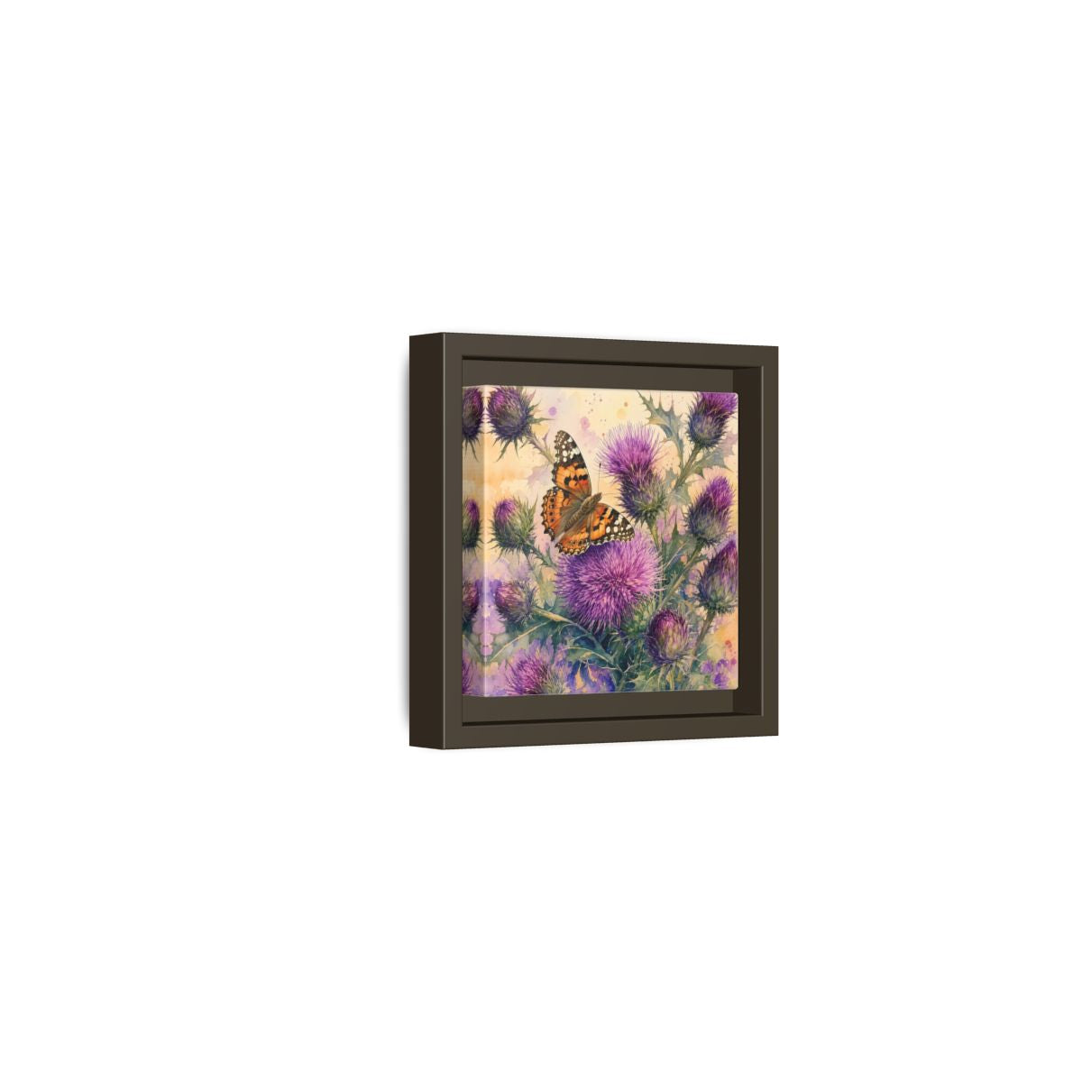 Side Mockup 23. Nature Butterfly Thistle Purple Butterfly Floral shown as stretched canvas wall art