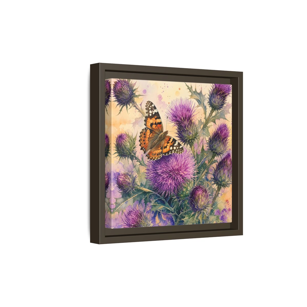 Side Mockup 20. Nature Butterfly Thistle Purple Butterfly Floral shown as stretched canvas wall art