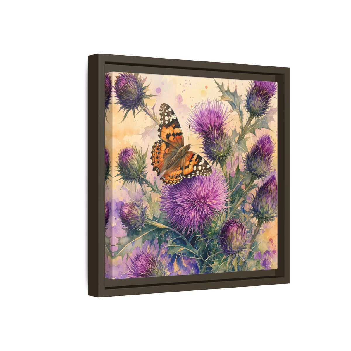 Side Mockup 17. Nature Butterfly Thistle Purple Butterfly Floral shown as stretched canvas wall art