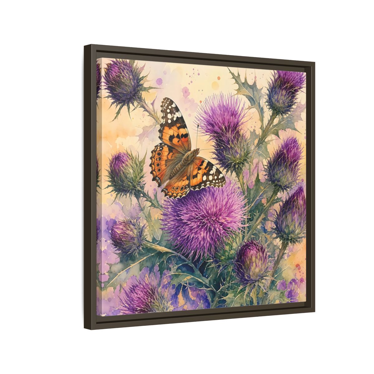 Side Mockup 11. Nature Butterfly Thistle Purple Butterfly Floral shown as stretched canvas wall art