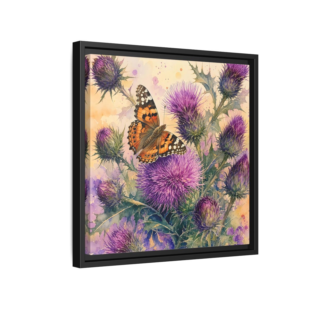 Side Mockup 15. Nature Butterfly Thistle Purple Butterfly Floral shown as stretched canvas wall art