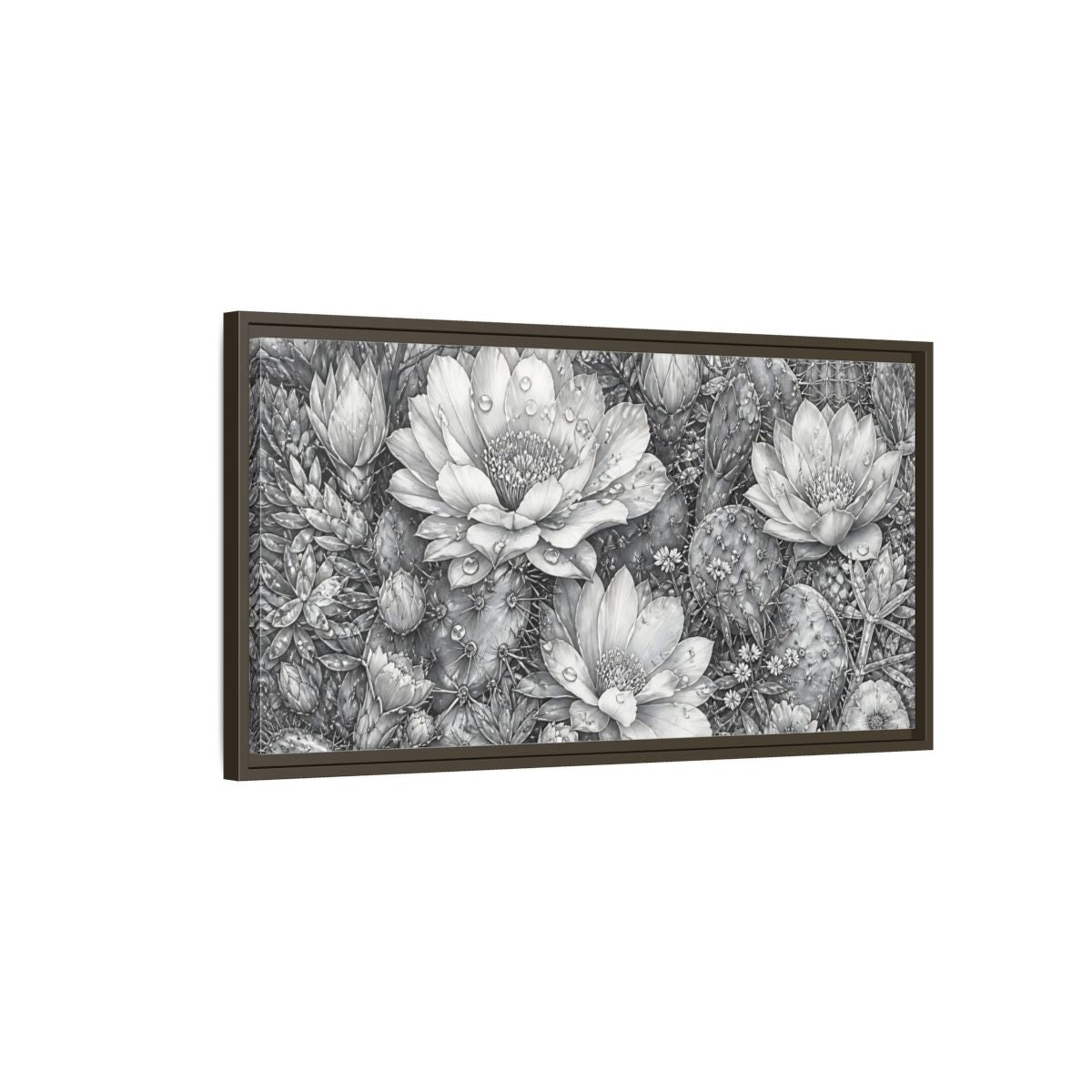 Main Mockup. Nature Cactus Flower Monochrome Cactus shown as stretched canvas wall art