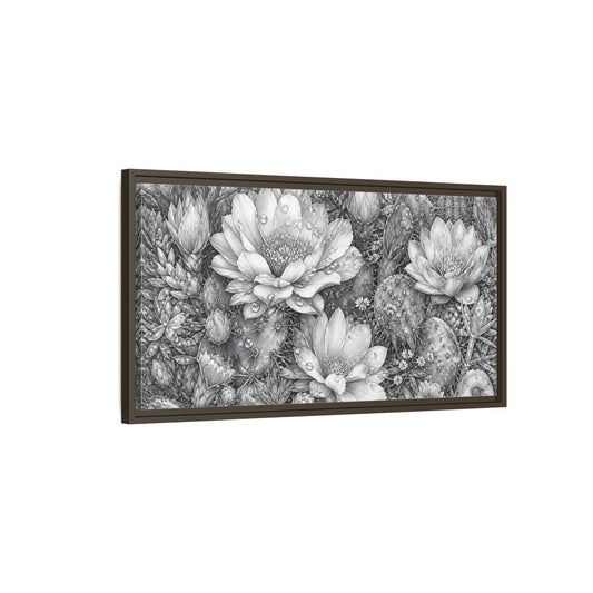 Main Mockup. Nature Cactus Flower Monochrome Cactus shown as stretched canvas wall art
