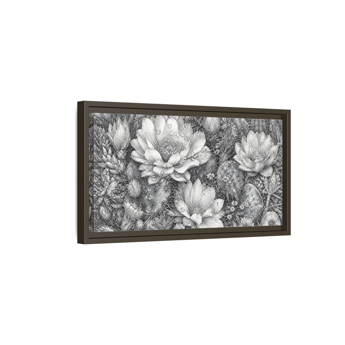 Side Mockup 7. Nature Cactus Flower Monochrome Cactus shown as stretched canvas wall art