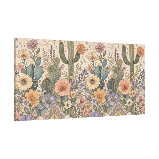Main Mockup. Nature Cactus Flowers Pastel Floral Cactus shown as stretched canvas wall art