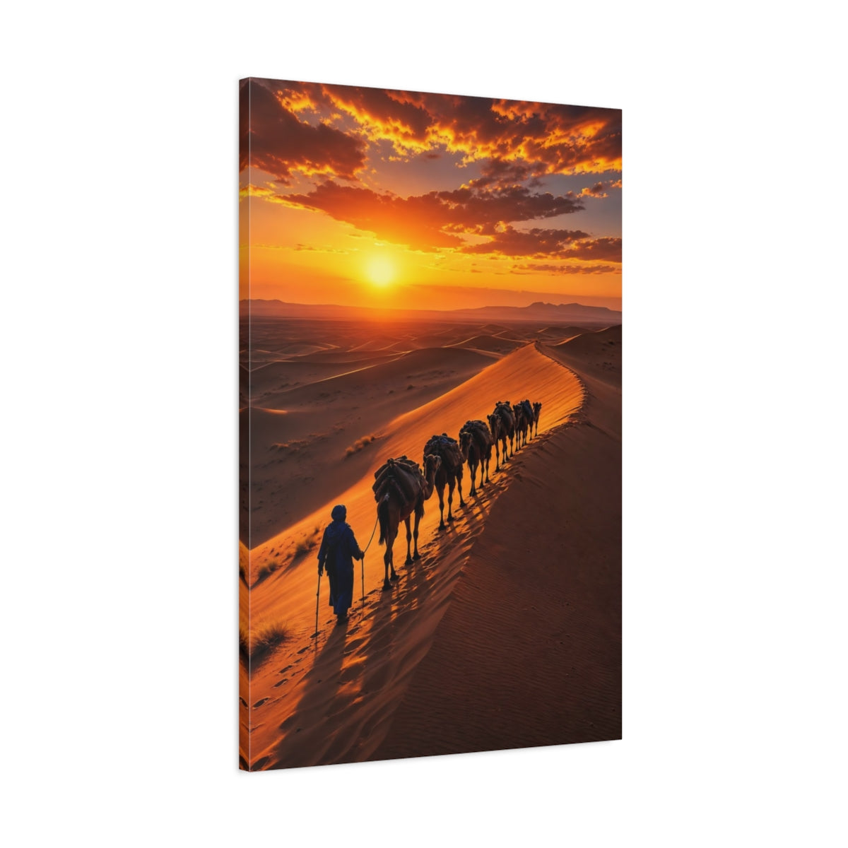 Main Mockup. Nature Camel Caravan Orange And Brown shown as stretched canvas wall art