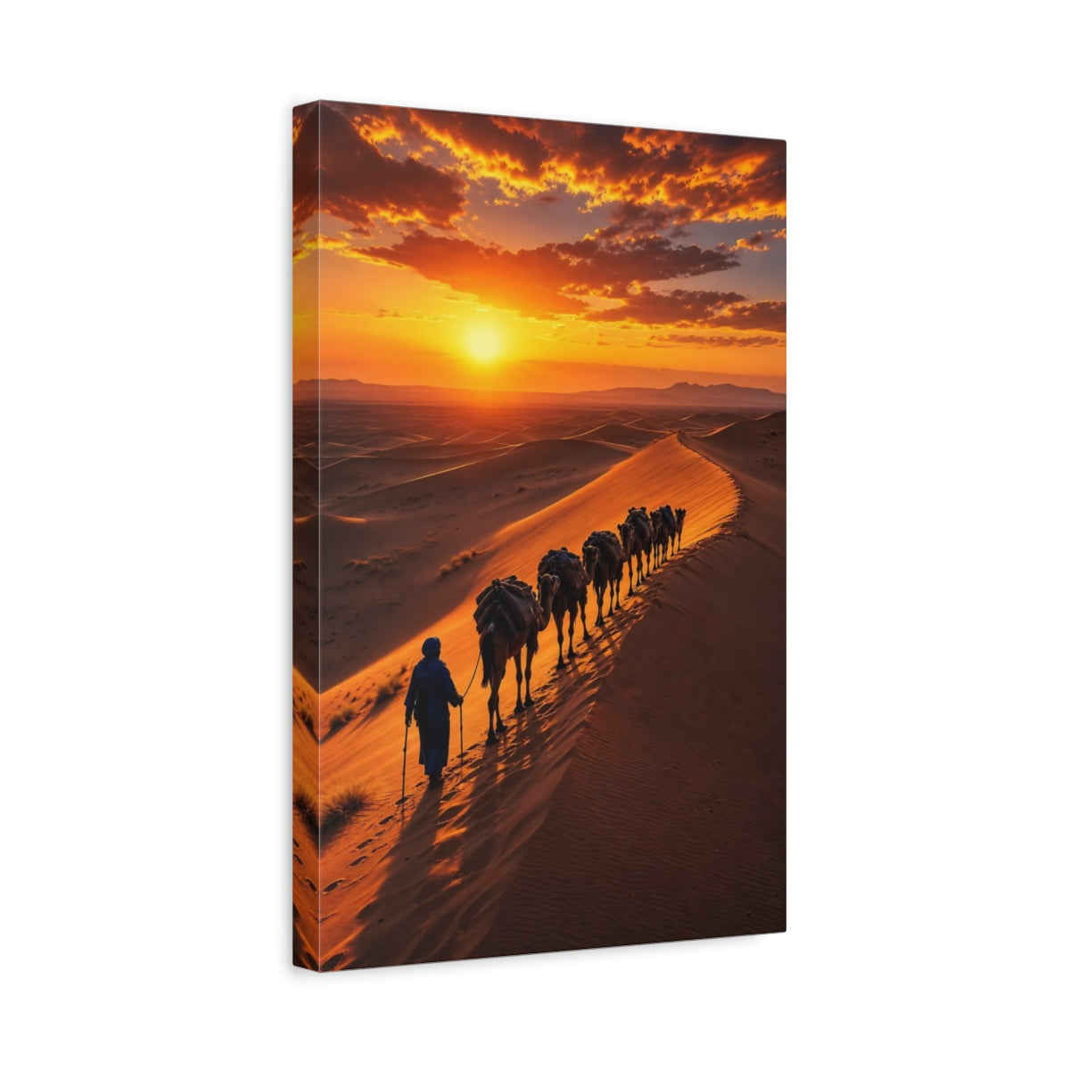 Side Mockup 4. Nature Camel Caravan Orange And Brown shown as stretched canvas wall art