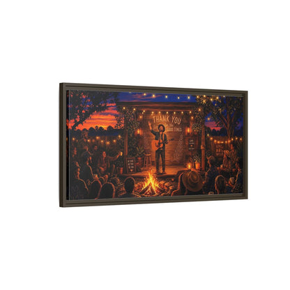 Main Mockup. Nature Campfire Concert Rustic Campfire Night shown as framed canvas print