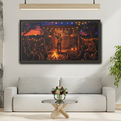 Mockup 2. Nature Campfire Concert Rustic Campfire Night shown as framed canvas print