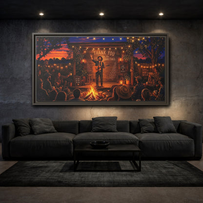 Mockup 3. Nature Campfire Concert Rustic Campfire Night shown as framed canvas print