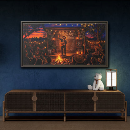 Mockup 4. Nature Campfire Concert Rustic Campfire Night shown as framed canvas print