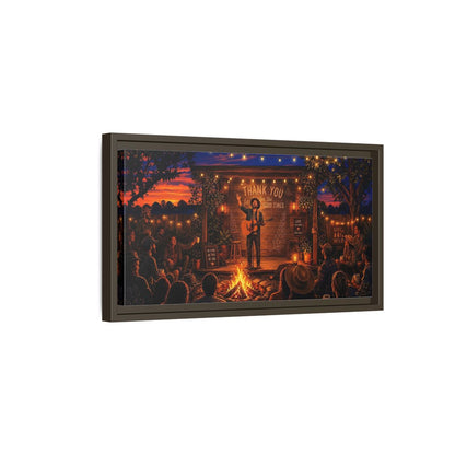 Side Mockup 7. Nature Campfire Concert Rustic Campfire Night shown as framed canvas print