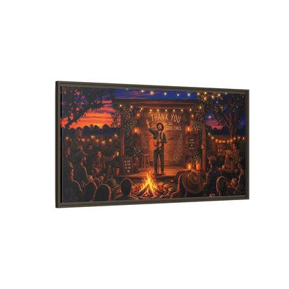 Side Mockup 4. Nature Campfire Concert Rustic Campfire Night shown as framed canvas print