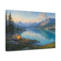 Side Mockup 4. Nature Camping Lake Lake And Mountains Camping shown as stretched canvas wall art