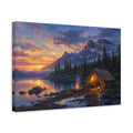 Side Mockup 4. Nature Campsite Orange Blue Sunset shown as stretched canvas wall art