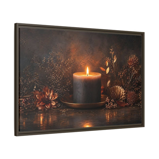 Main Mockup. Nature Candle Dark Gold Candle shown as stretched canvas wall art