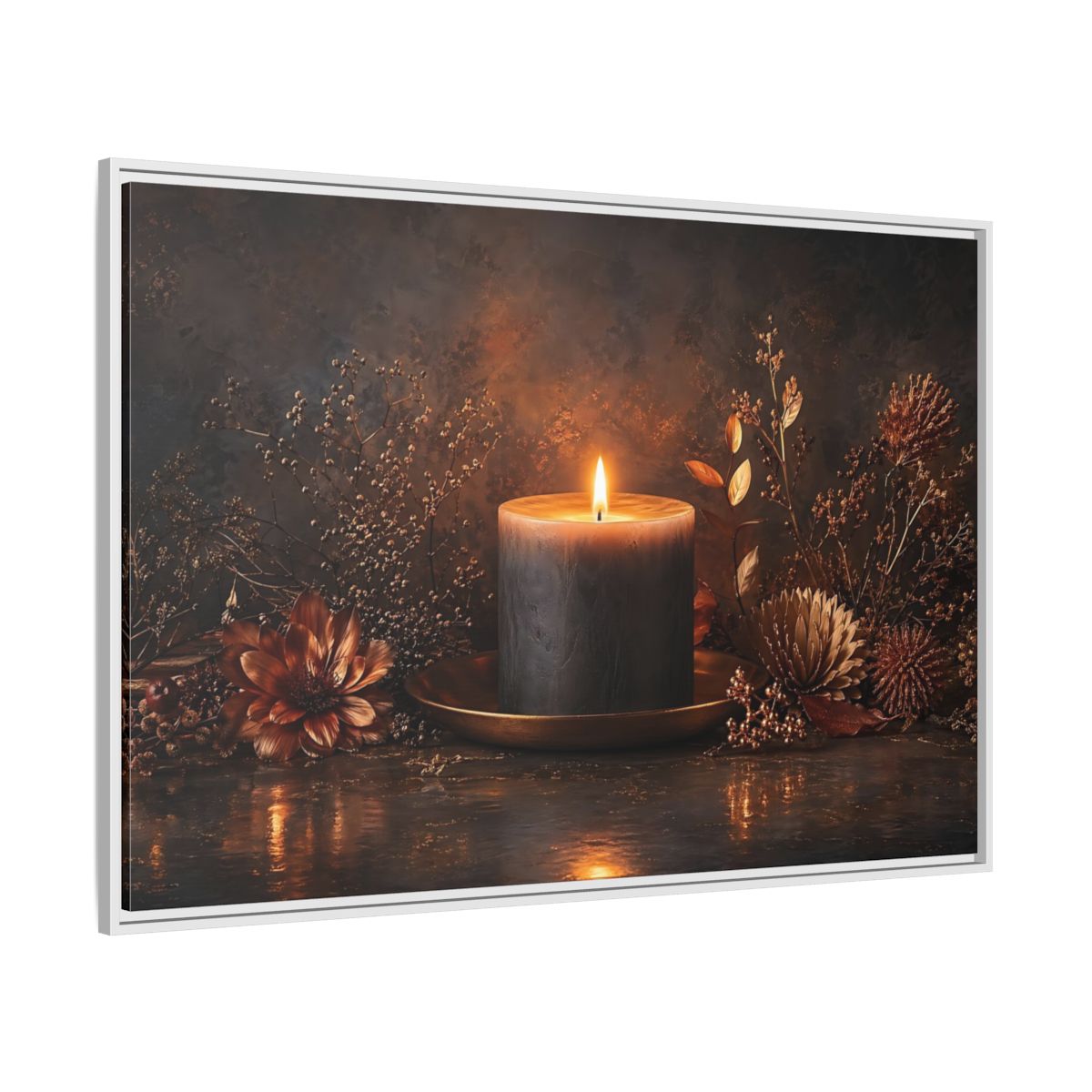 Side Mockup 7. Nature Candle Dark Gold Candle shown as stretched canvas wall art