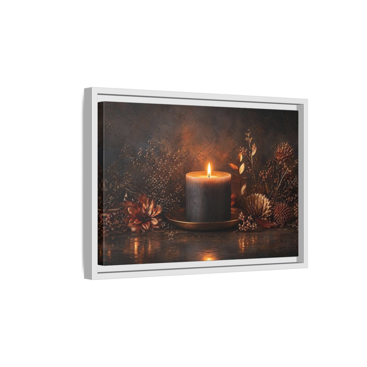Side Mockup 4. Nature Candle Dark Gold Candle shown as stretched canvas wall art