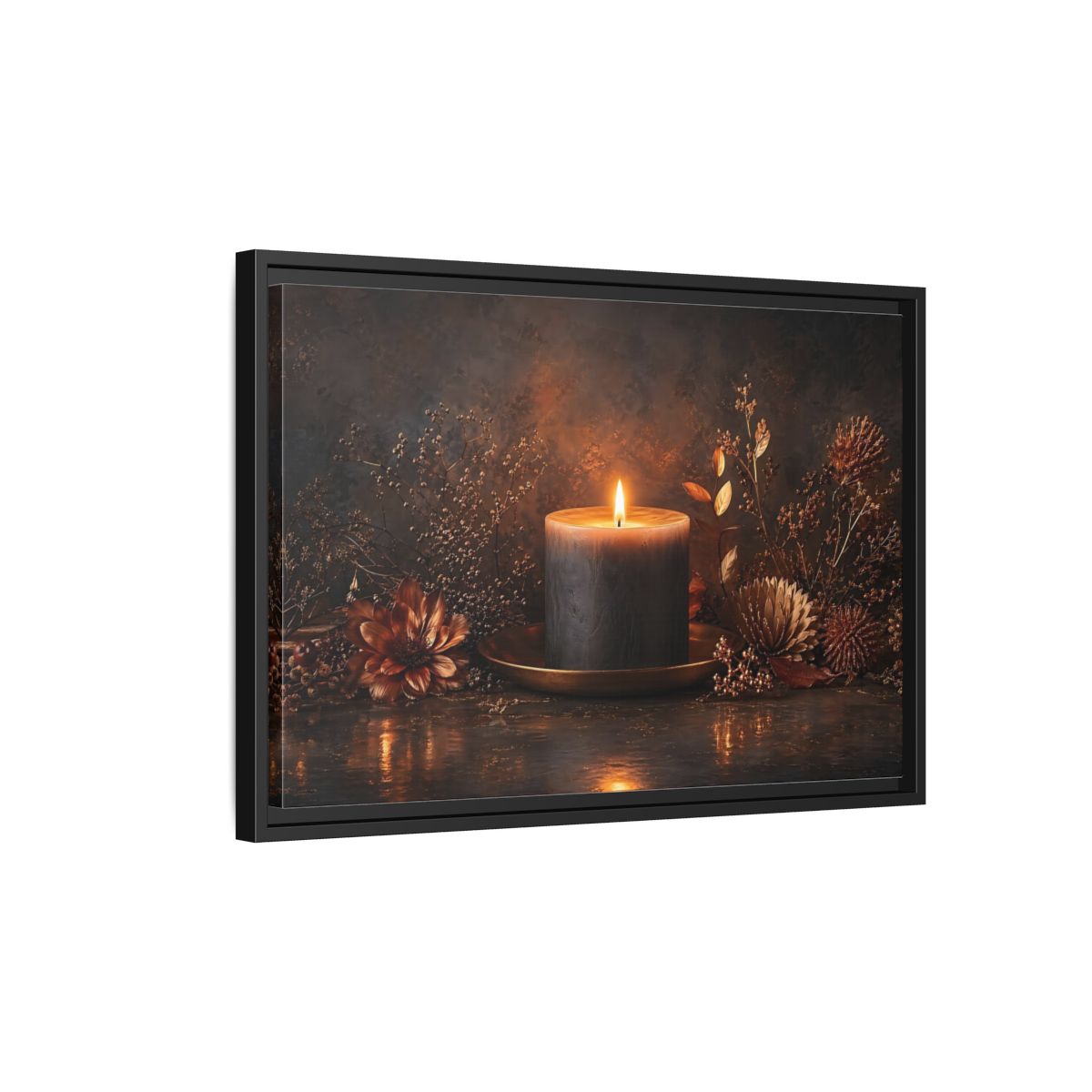 Side Mockup 3. Nature Candle Dark Gold Candle shown as stretched canvas wall art