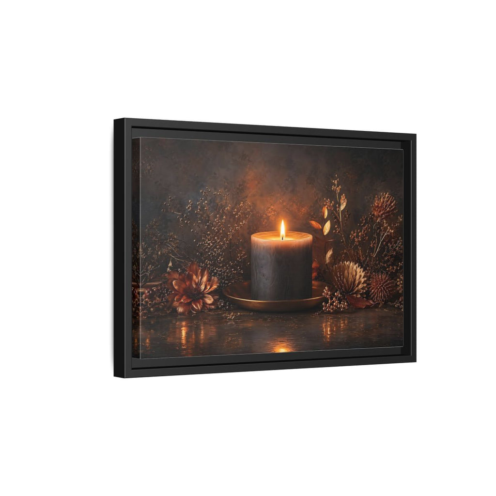 Side Mockup 6. Nature Candle Dark Gold Candle shown as stretched canvas wall art
