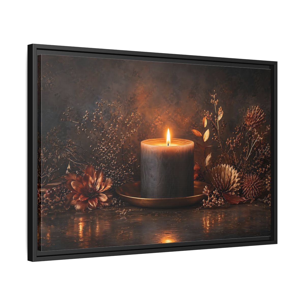 Side Mockup 14. Nature Candle Dark Gold Candle shown as stretched canvas wall art