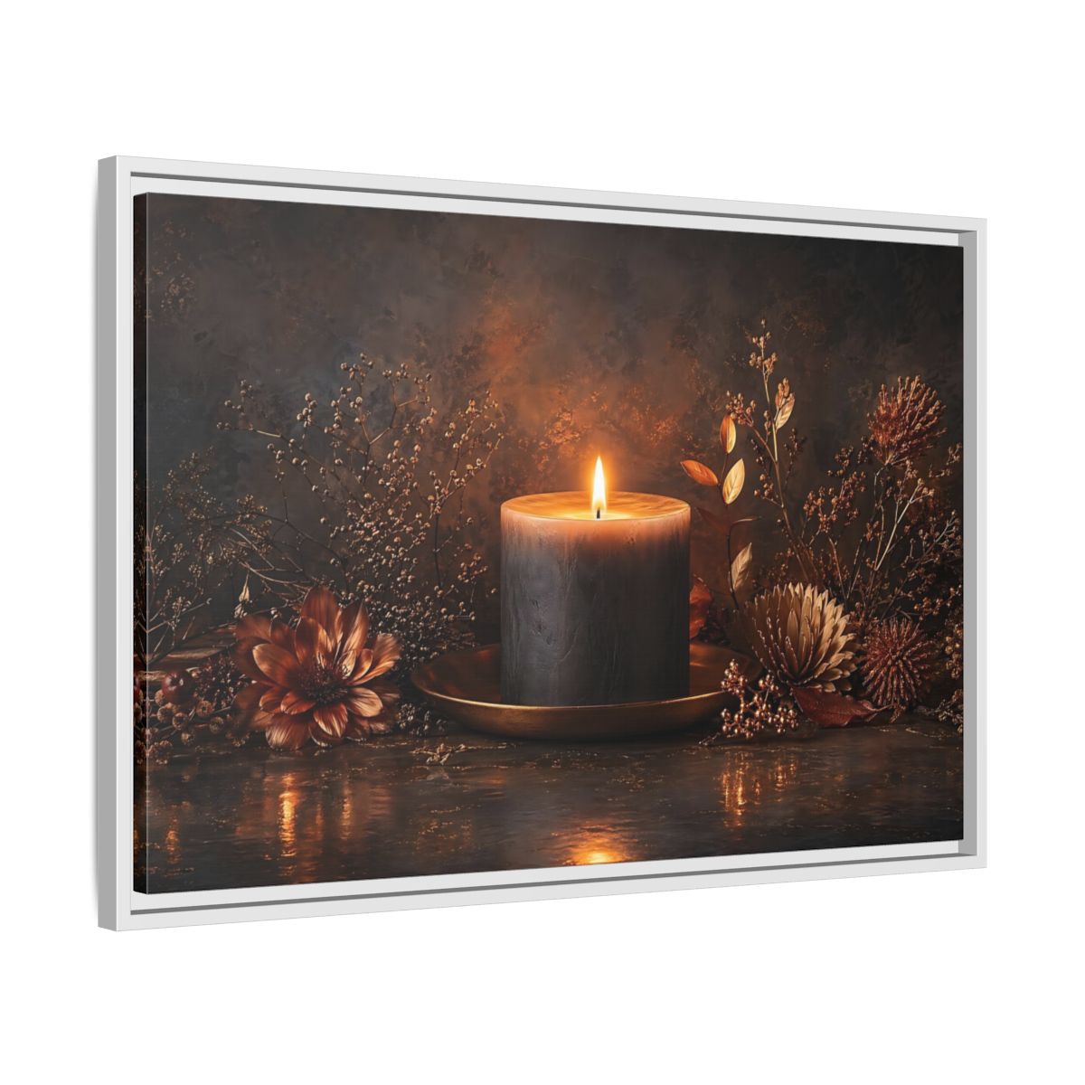 Side Mockup 10. Nature Candle Dark Gold Candle shown as stretched canvas wall art