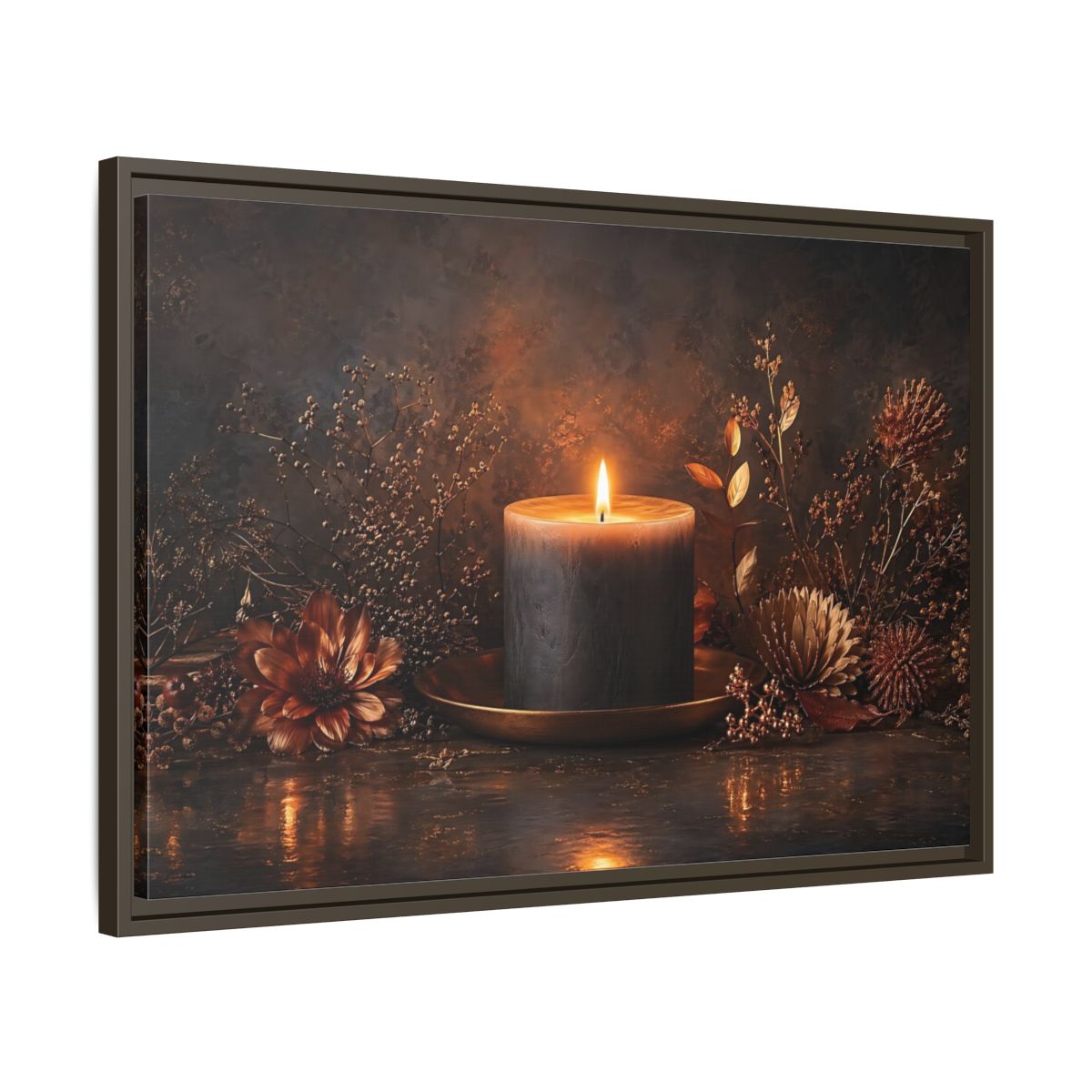 Side Mockup 11. Nature Candle Dark Gold Candle shown as stretched canvas wall art