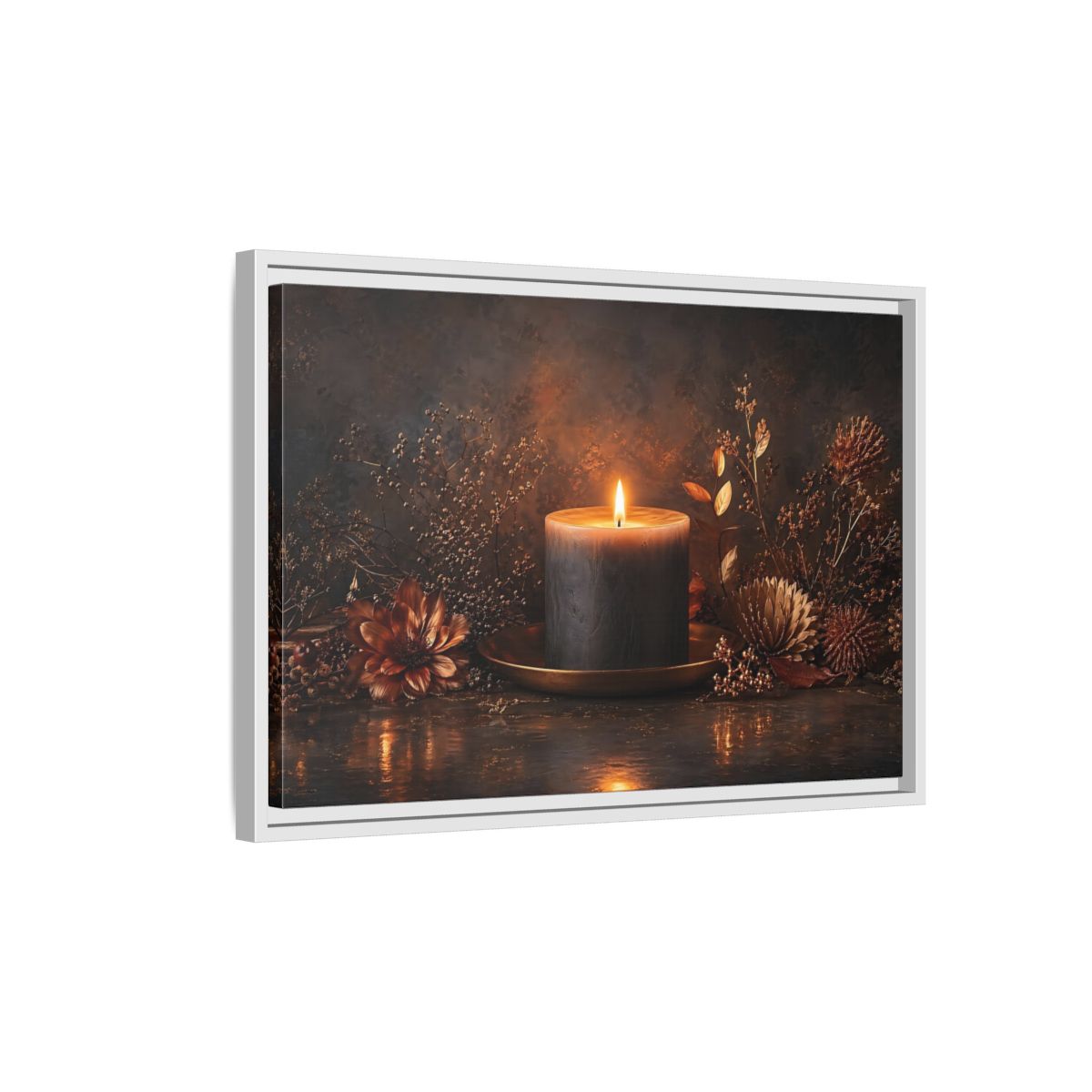 Side Mockup 1. Nature Candle Dark Gold Candle shown as stretched canvas wall art