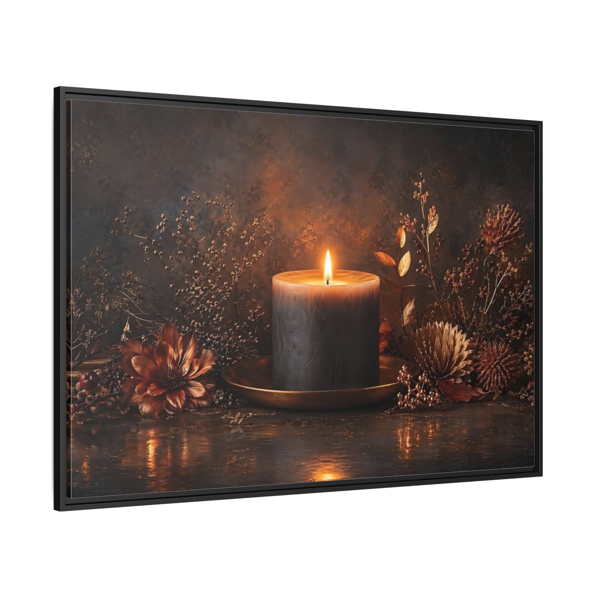 Side Mockup 12. Nature Candle Dark Gold Candle shown as stretched canvas wall art