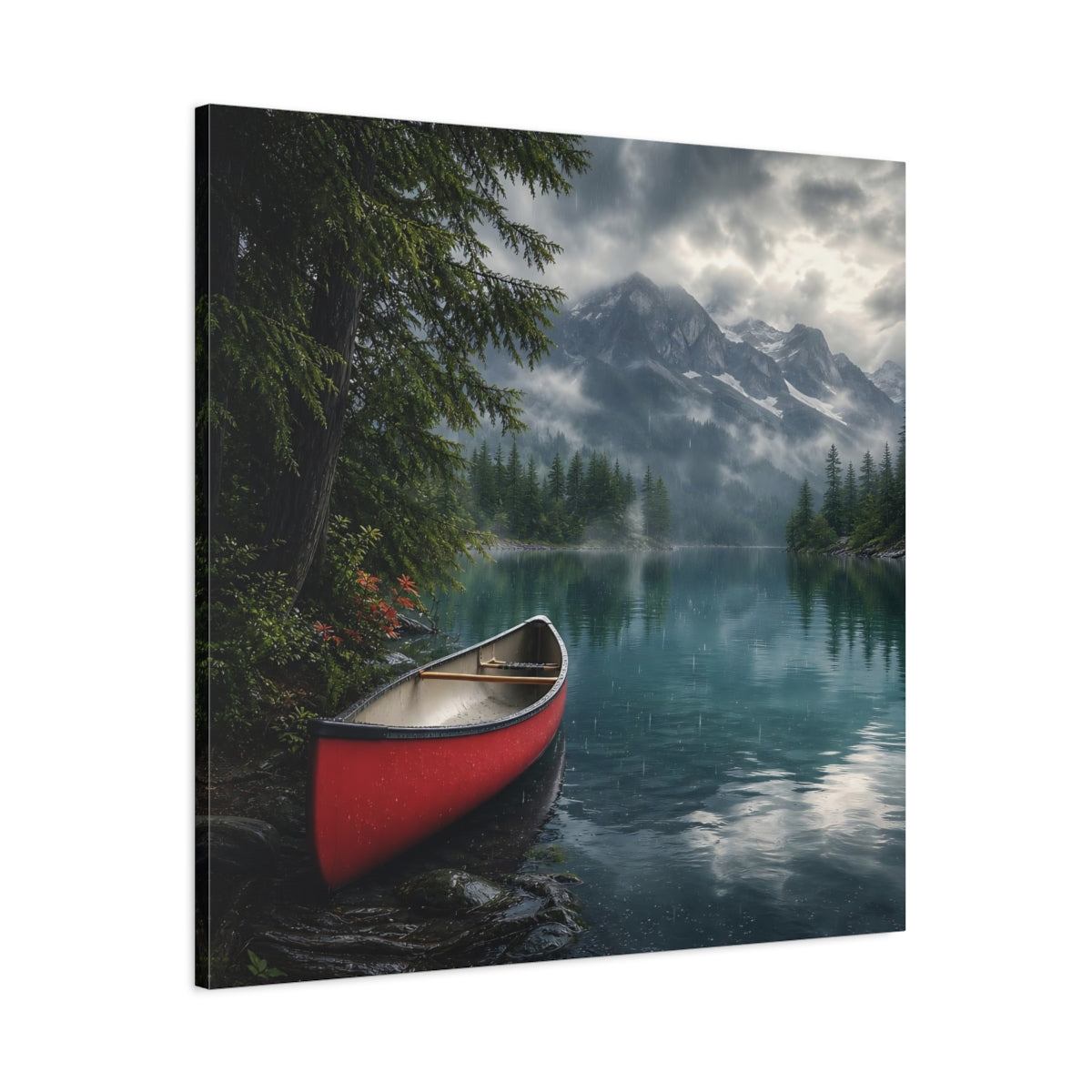 Main Mockup. Nature Canoe Red Canoe Lake shown as stretched canvas wall art