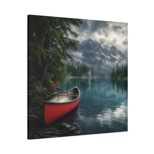 Main Mockup. Nature Canoe Red Canoe Lake shown as stretched canvas wall art