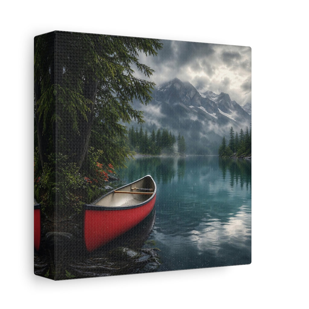 Side Mockup 2. Nature Canoe Red Canoe Lake shown as stretched canvas wall art