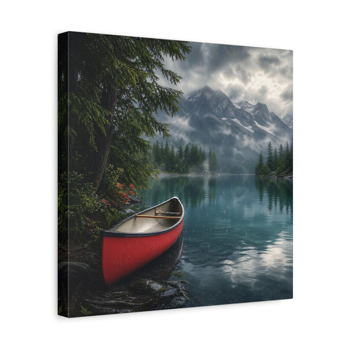 Side Mockup 7. Nature Canoe Red Canoe Lake shown as stretched canvas wall art