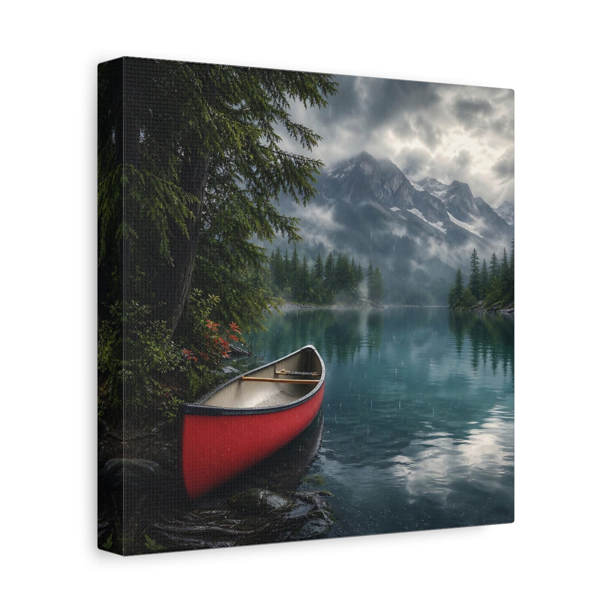 Side Mockup 9. Nature Canoe Red Canoe Lake shown as stretched canvas wall art