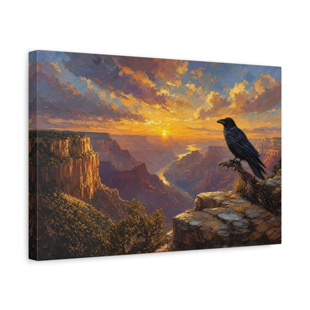 Side Mockup 4. Nature Canyon Crow Sunset Canyon shown as stretched canvas wall art