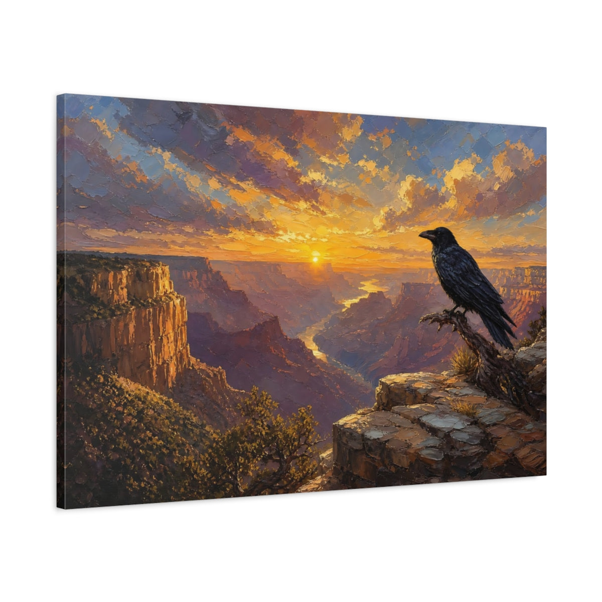 Main Mockup. Nature Canyon Crow Sunset Canyon shown as stretched canvas wall art