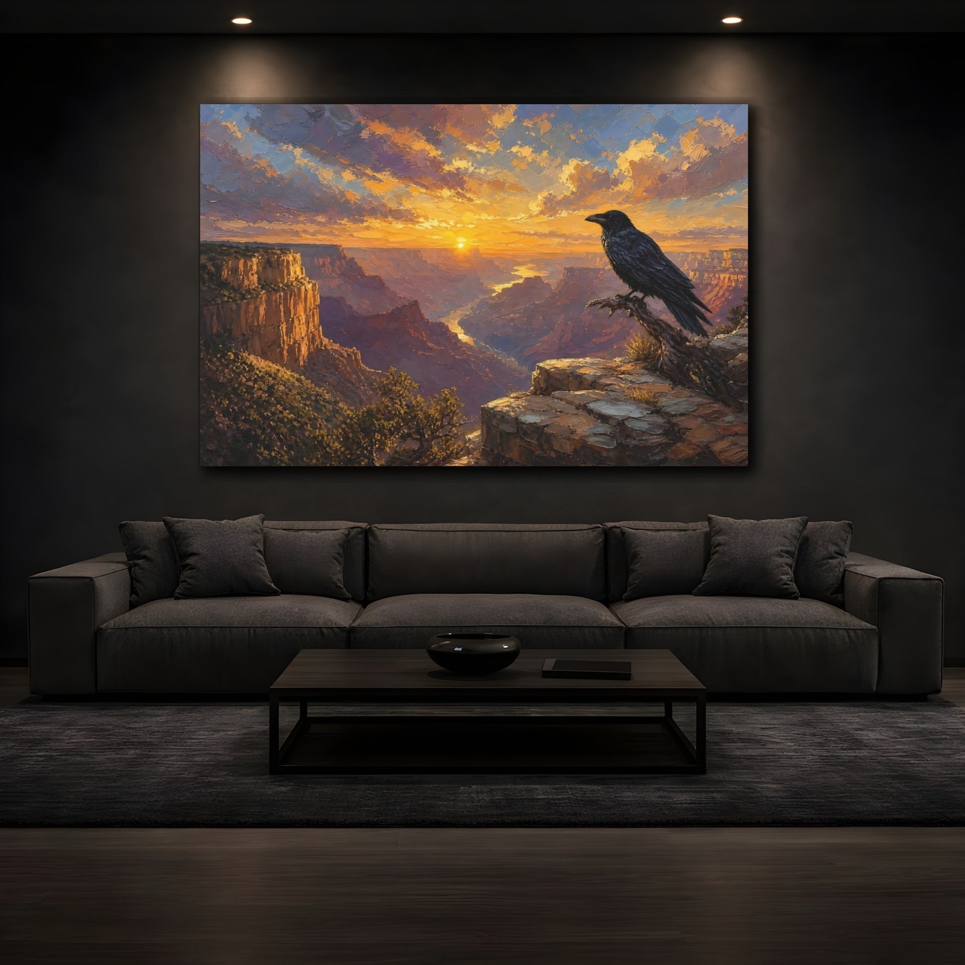 Mockup 3. Nature Canyon Crow Sunset Canyon shown as stretched canvas wall art