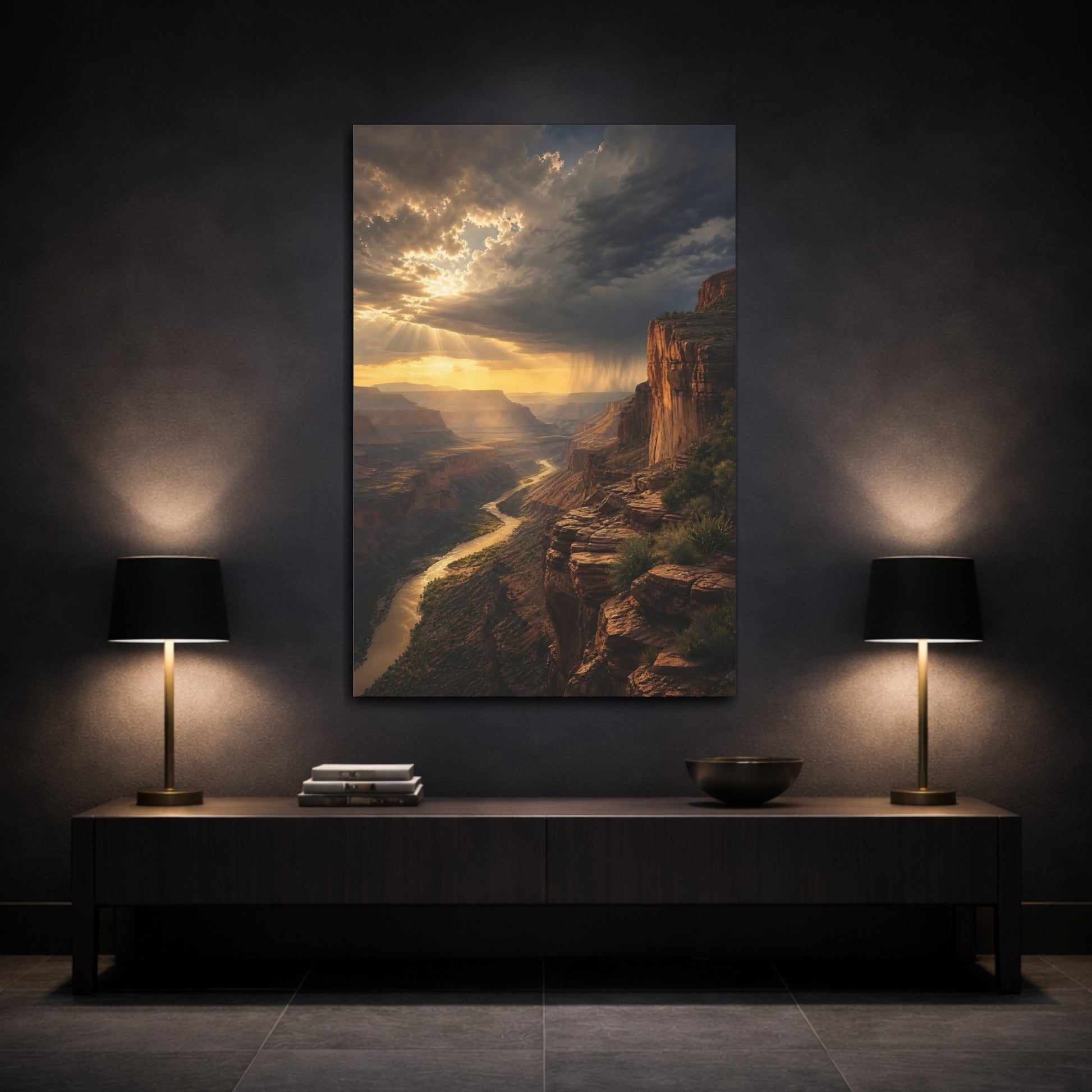 Mockup 3. Nature Canyon Desert Canyon Sunset shown as stretched canvas wall art