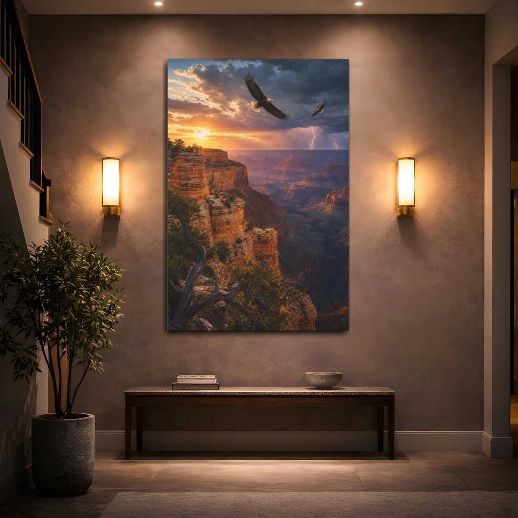 Mockup 2. Nature Canyon Eagles Canyon Lightning shown as stretched canvas wall art