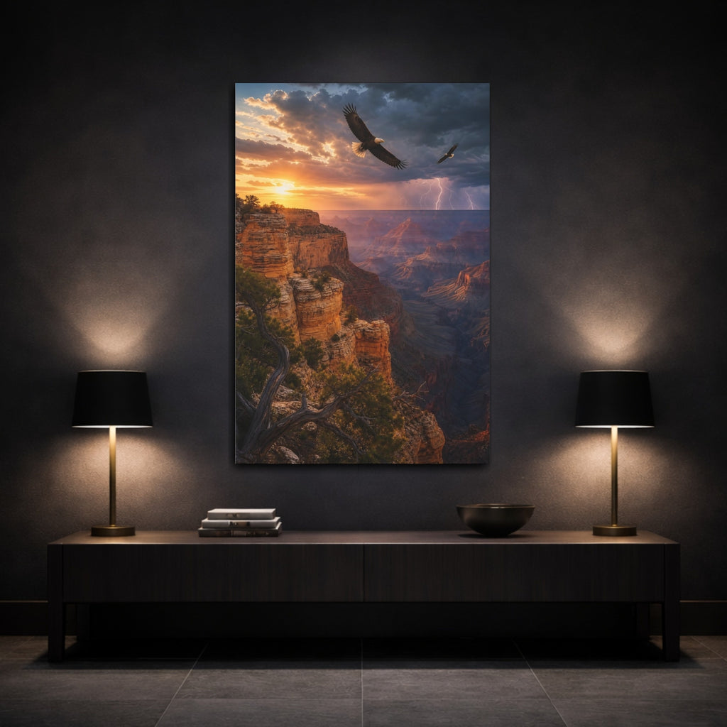 Mockup 3. Nature Canyon Eagles Canyon Lightning shown as stretched canvas wall art