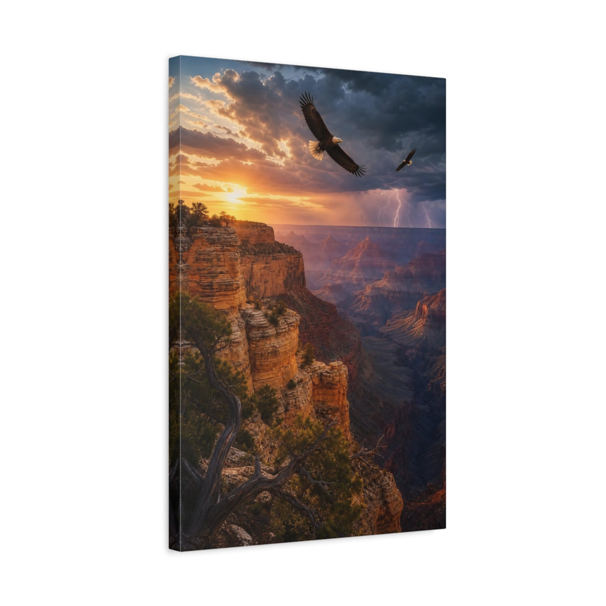 Side Mockup 3. Nature Canyon Eagles Canyon Lightning shown as stretched canvas wall art