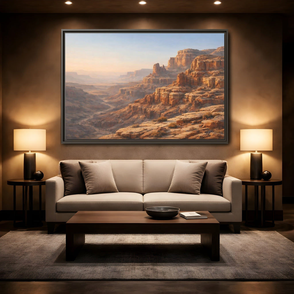 Mockup 2. Nature Canyon Landscape Orange And Brown Canyon shown as stretched canvas wall art