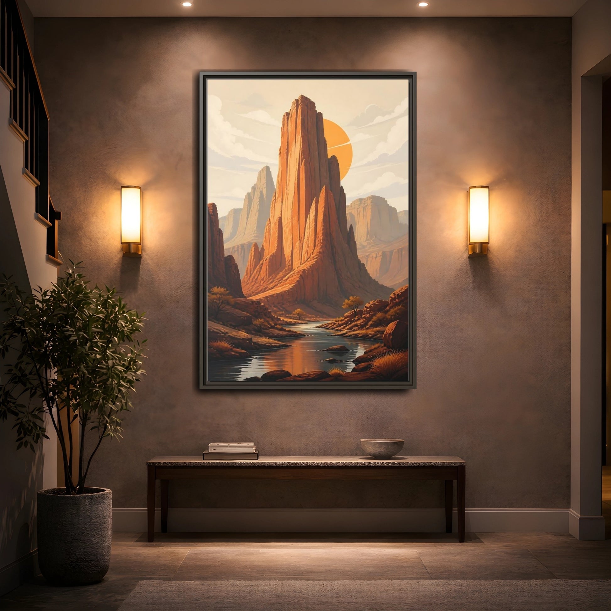 Mockup 2. Nature Canyon Mountains Orange Canyon shown as stretched canvas wall art