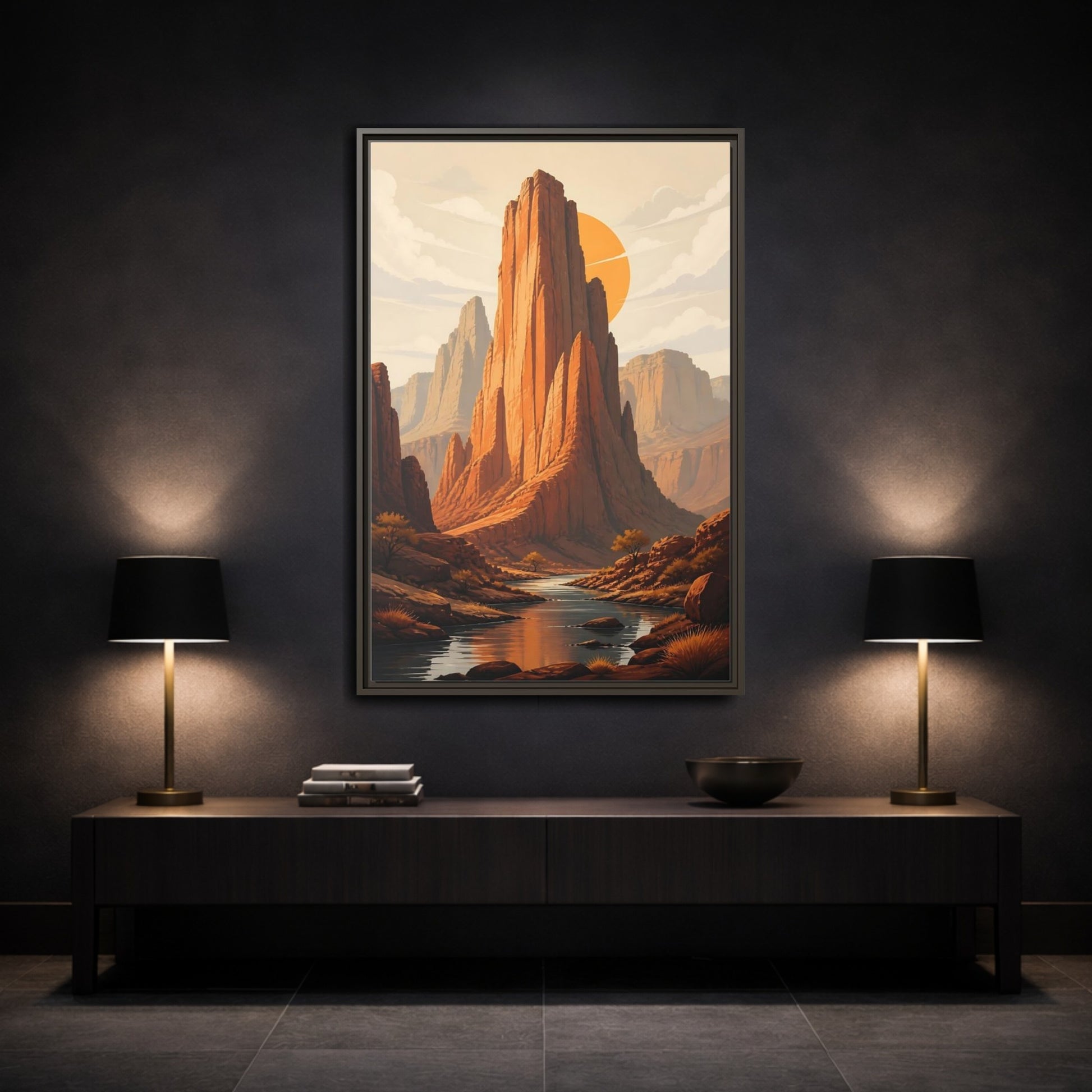 Mockup 3. Nature Canyon Mountains Orange Canyon shown as stretched canvas wall art