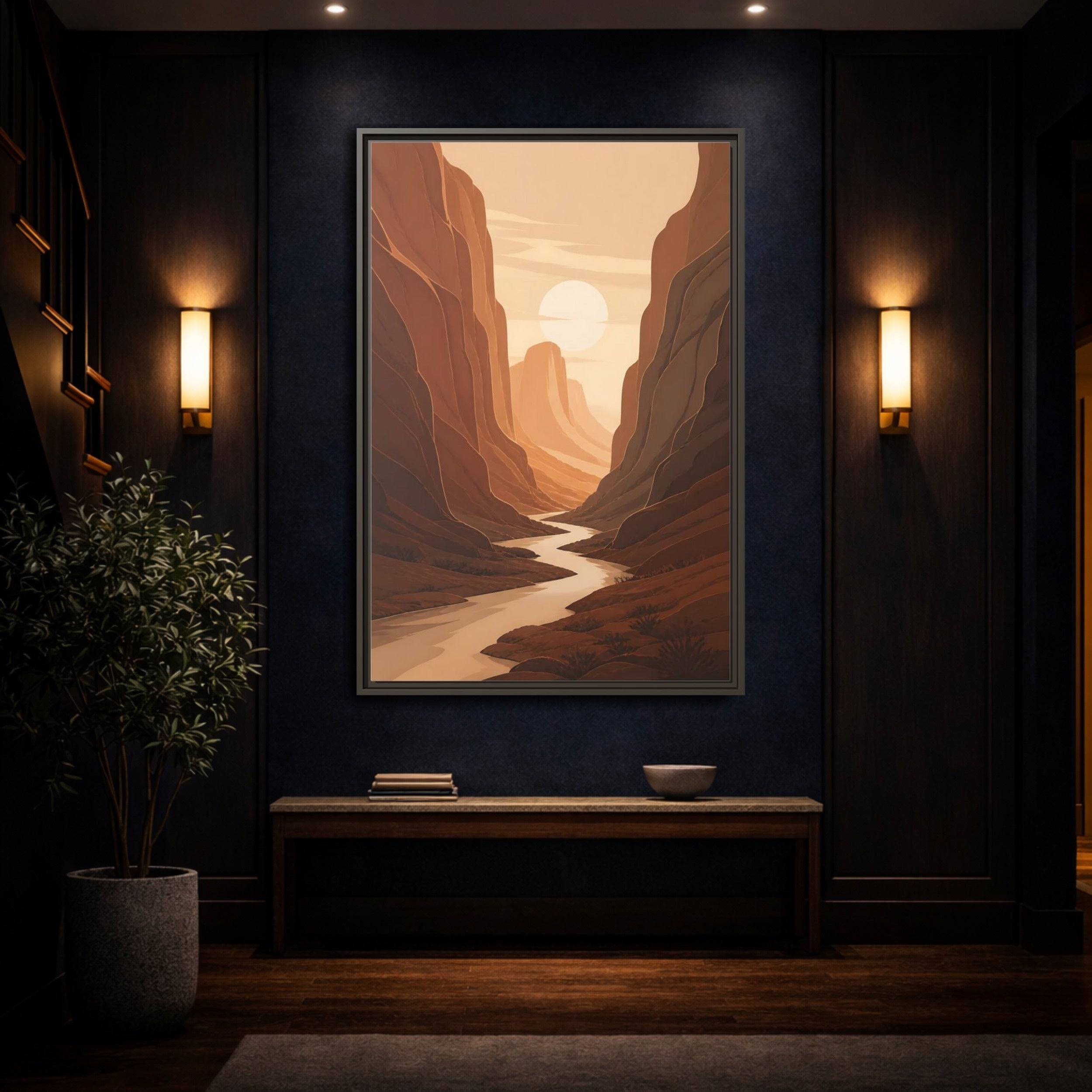 Mockup 4. Nature Canyon Orange Canyon shown as stretched canvas wall art
