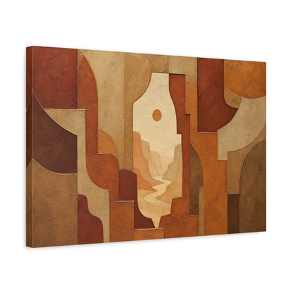 Side Mockup 3. Nature Canyon River Brown And Orange shown as stretched canvas wall art